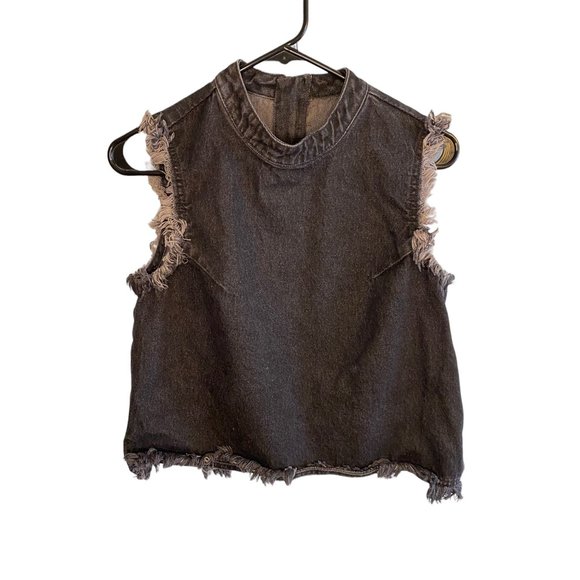 Gap 1969 Black Denim Biker Style Tank sleeveless Top Women's XS - Picture 1 of 9